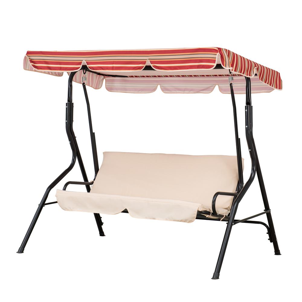 Sunjoy Tan and Red Striped Covered 2 Seatt Swing with Tilt Canopy. Picture 2