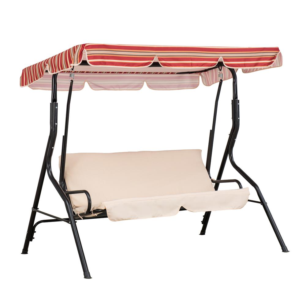 Sunjoy Tan and Red Striped Covered 2 Seatt Swing with Tilt Canopy. Picture 1