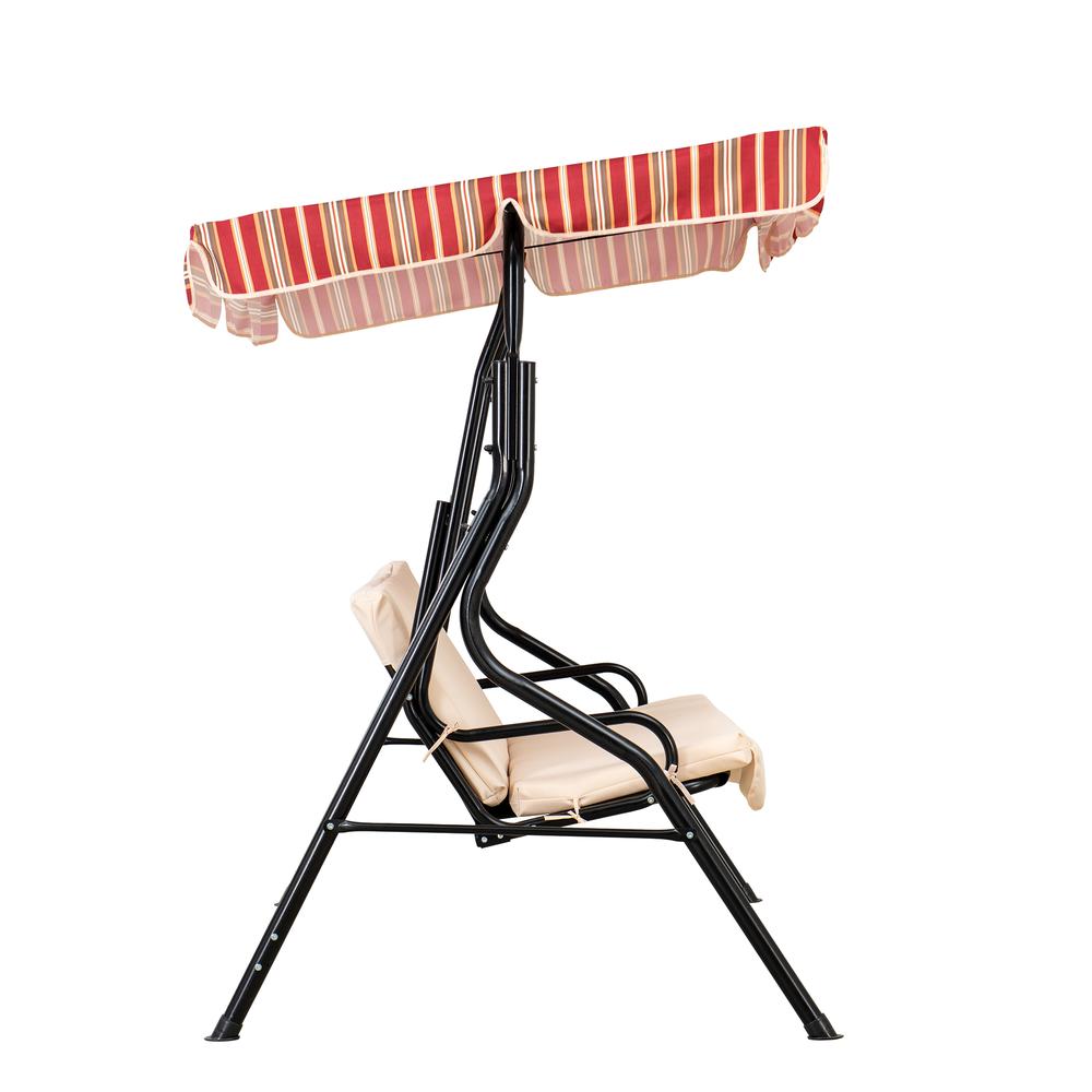 Sunjoy Tan and Red Striped Covered 2 Seatt Swing with Tilt Canopy. Picture 3