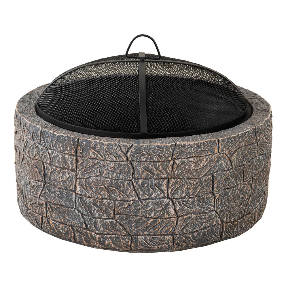 Sunjoy Edwin Stone 26 in Round Wood Burning Firepit, Brown and Gray. Picture 2