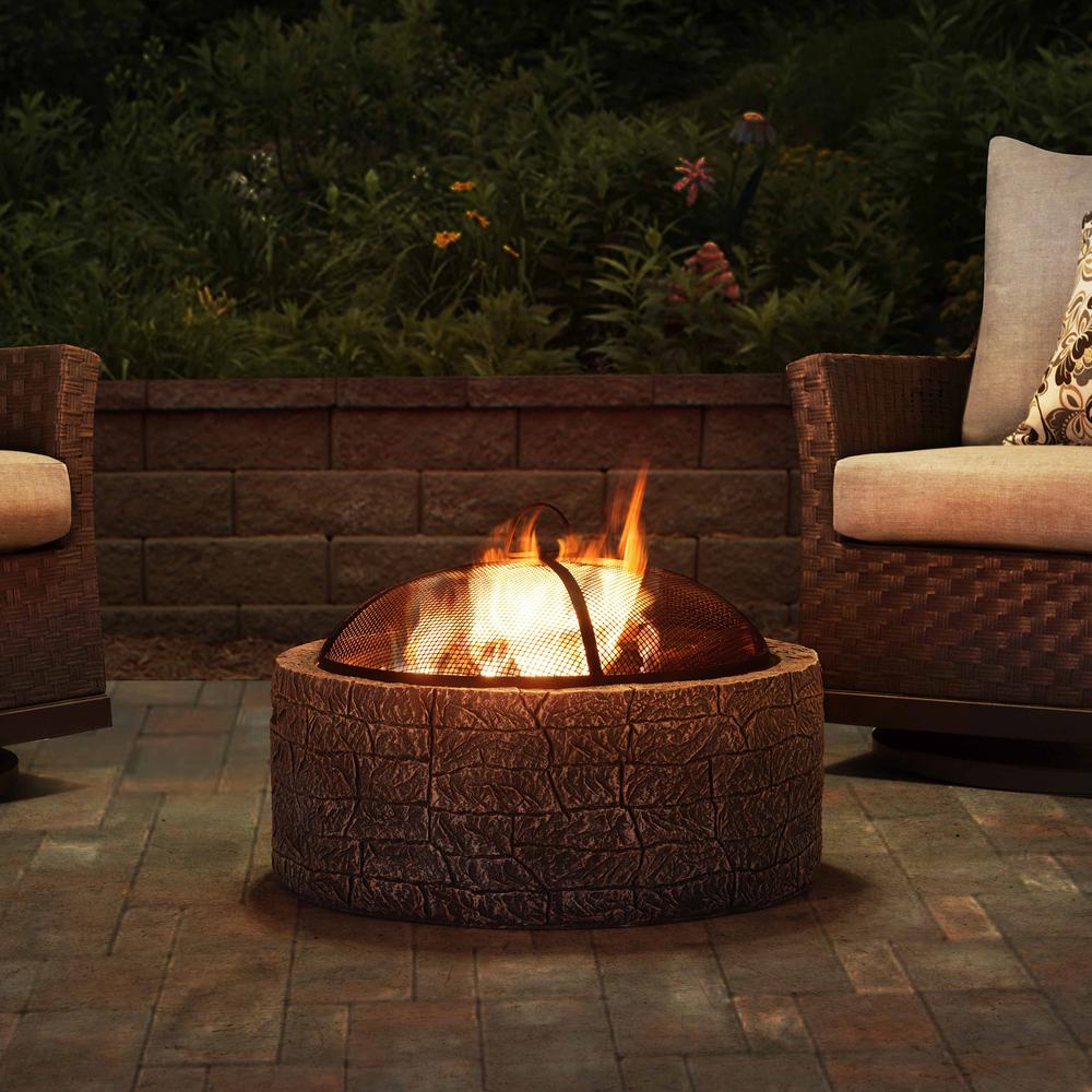 Sunjoy Edwin Stone 26 in Round Wood Burning Firepit, Brown and Gray. Picture 11