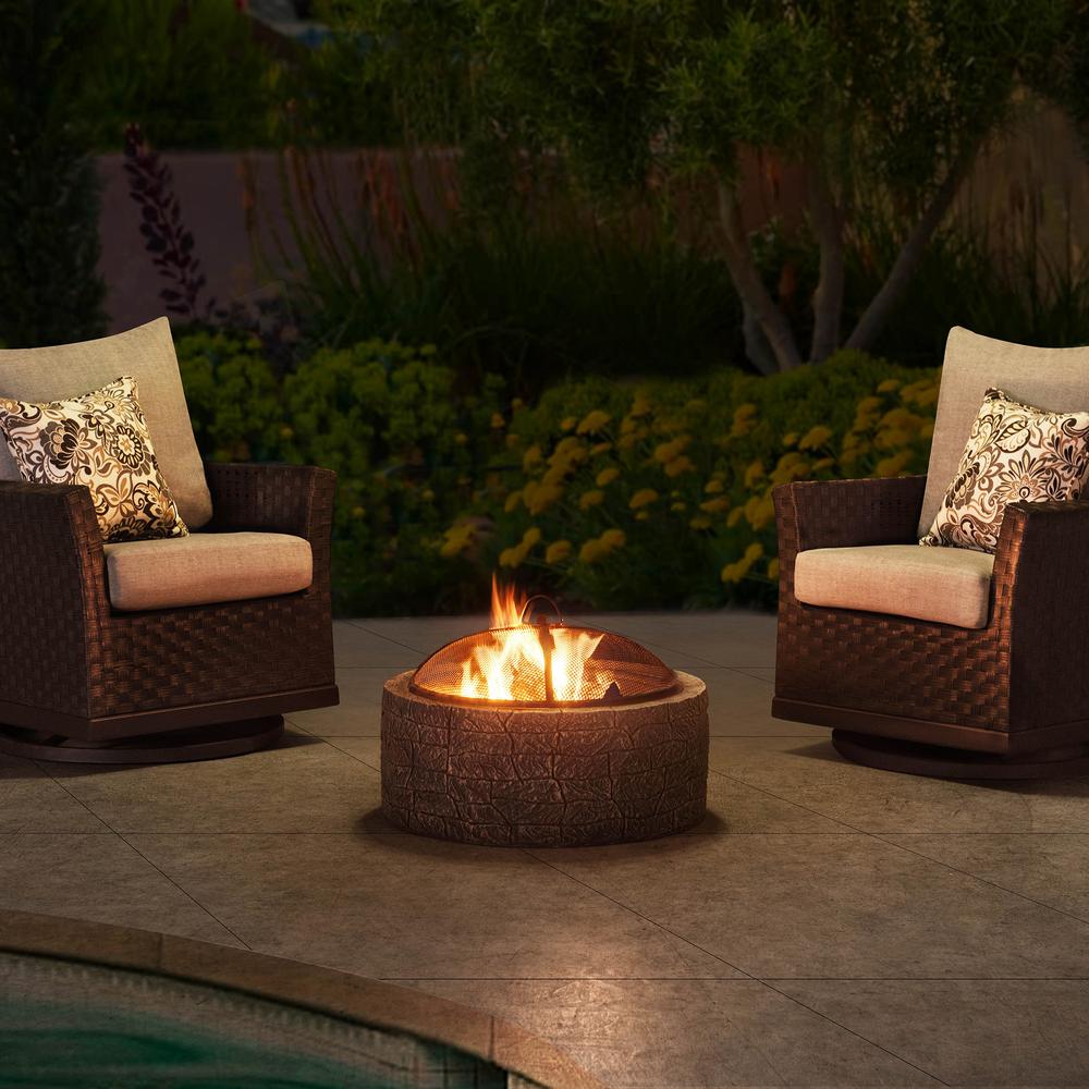 Sunjoy Edwin Stone 26 in Round Wood Burning Firepit, Brown and Gray. Picture 12