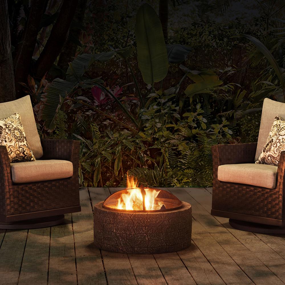 Sunjoy Edwin Stone 26 in Round Wood Burning Firepit, Brown and Gray. Picture 13
