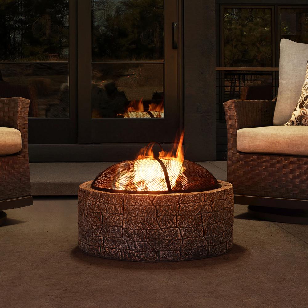 Sunjoy Edwin Stone 26 in Round Wood Burning Firepit, Brown and Gray. Picture 14