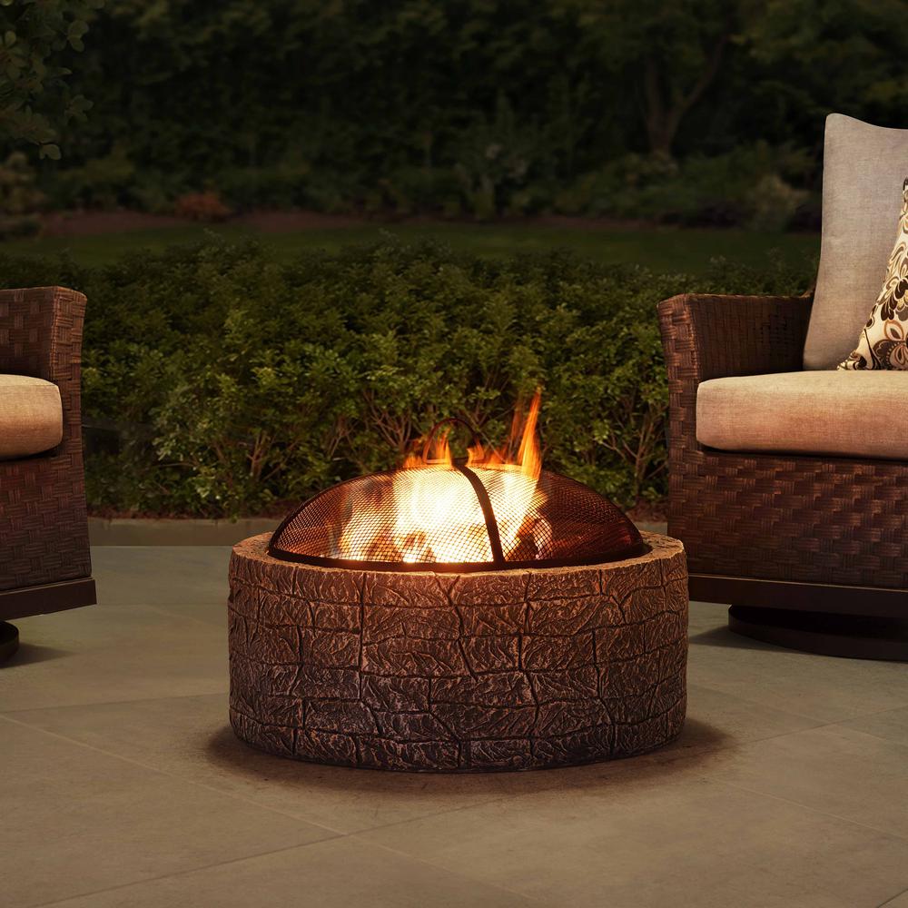 Sunjoy Edwin Stone 26 in Round Wood Burning Firepit, Brown and Gray. Picture 15