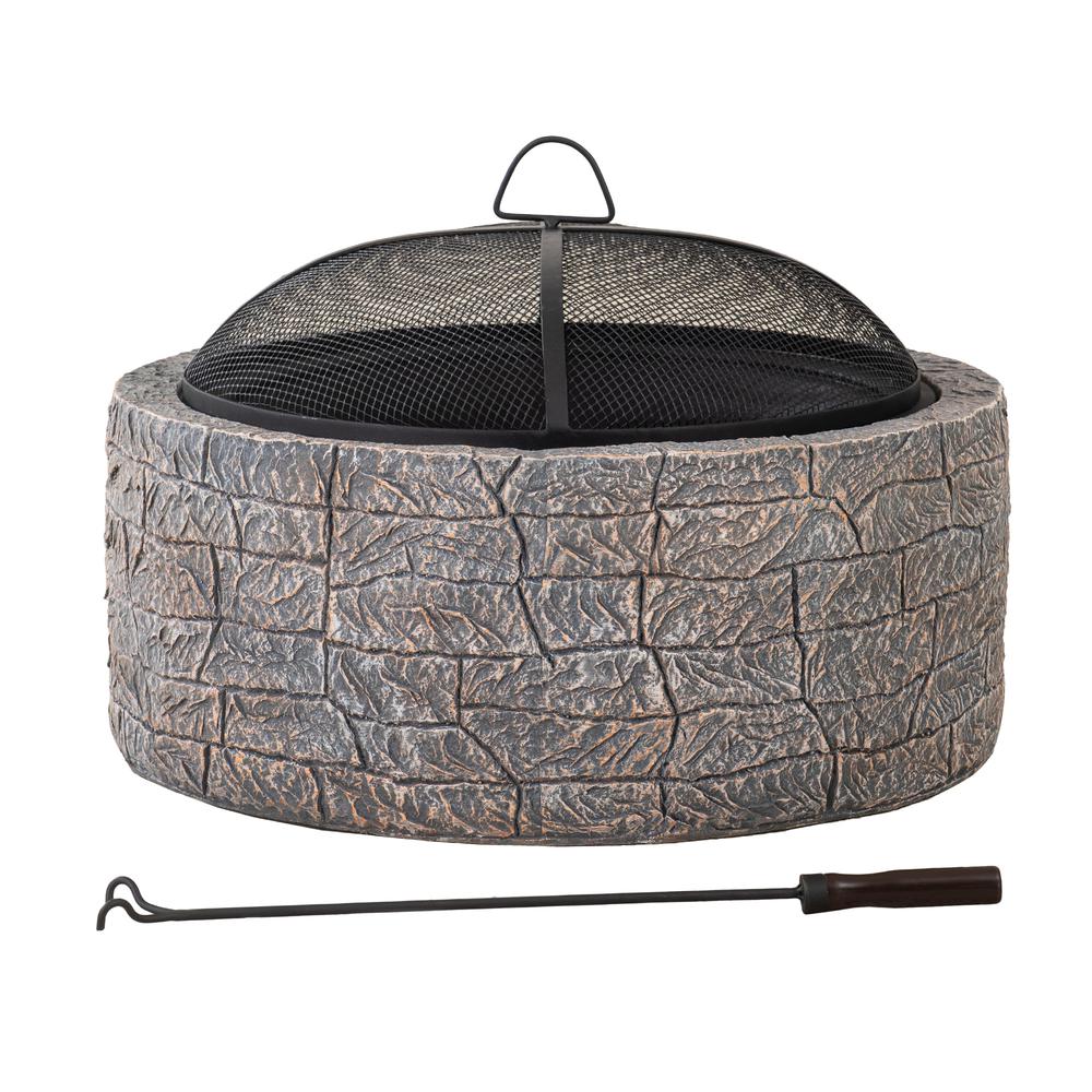 Sunjoy Edwin Stone 26 in Round Wood Burning Firepit, Brown and Gray. Picture 3