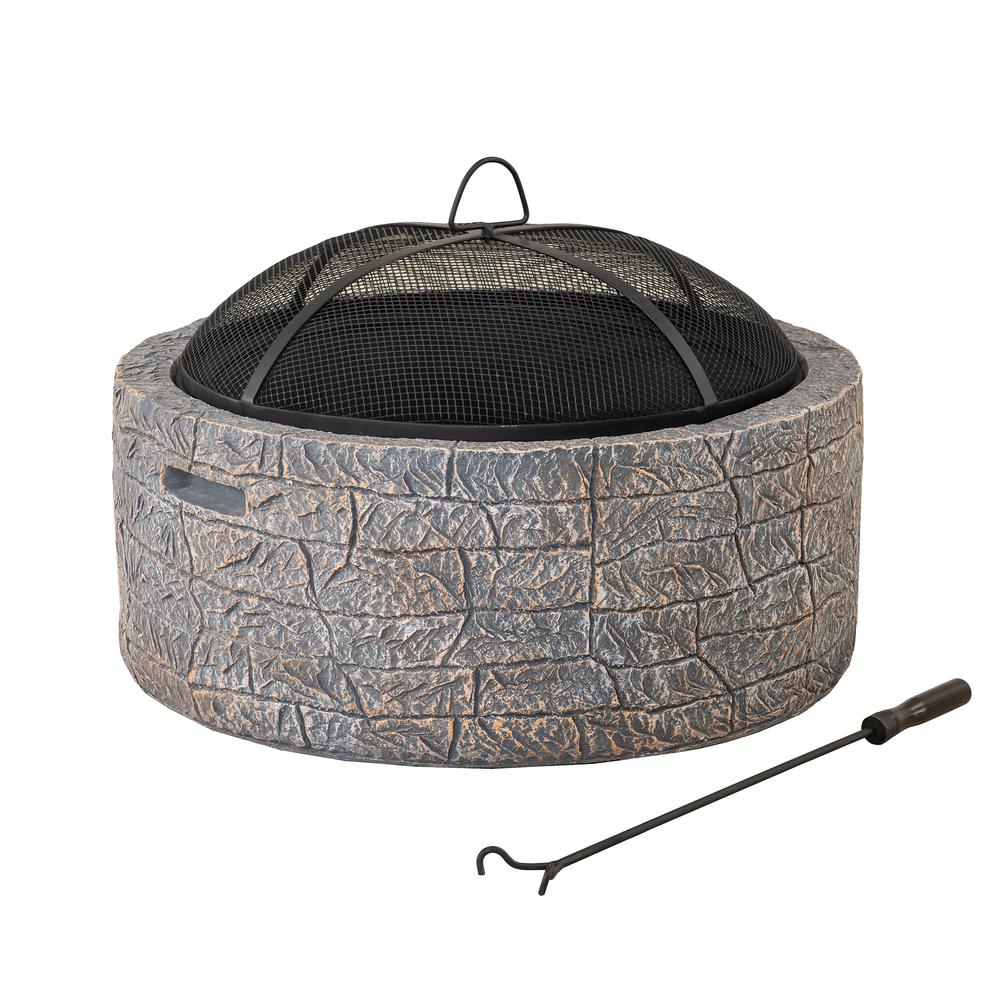 Sunjoy Edwin Stone 26 in Round Wood Burning Firepit, Brown and Gray. Picture 1