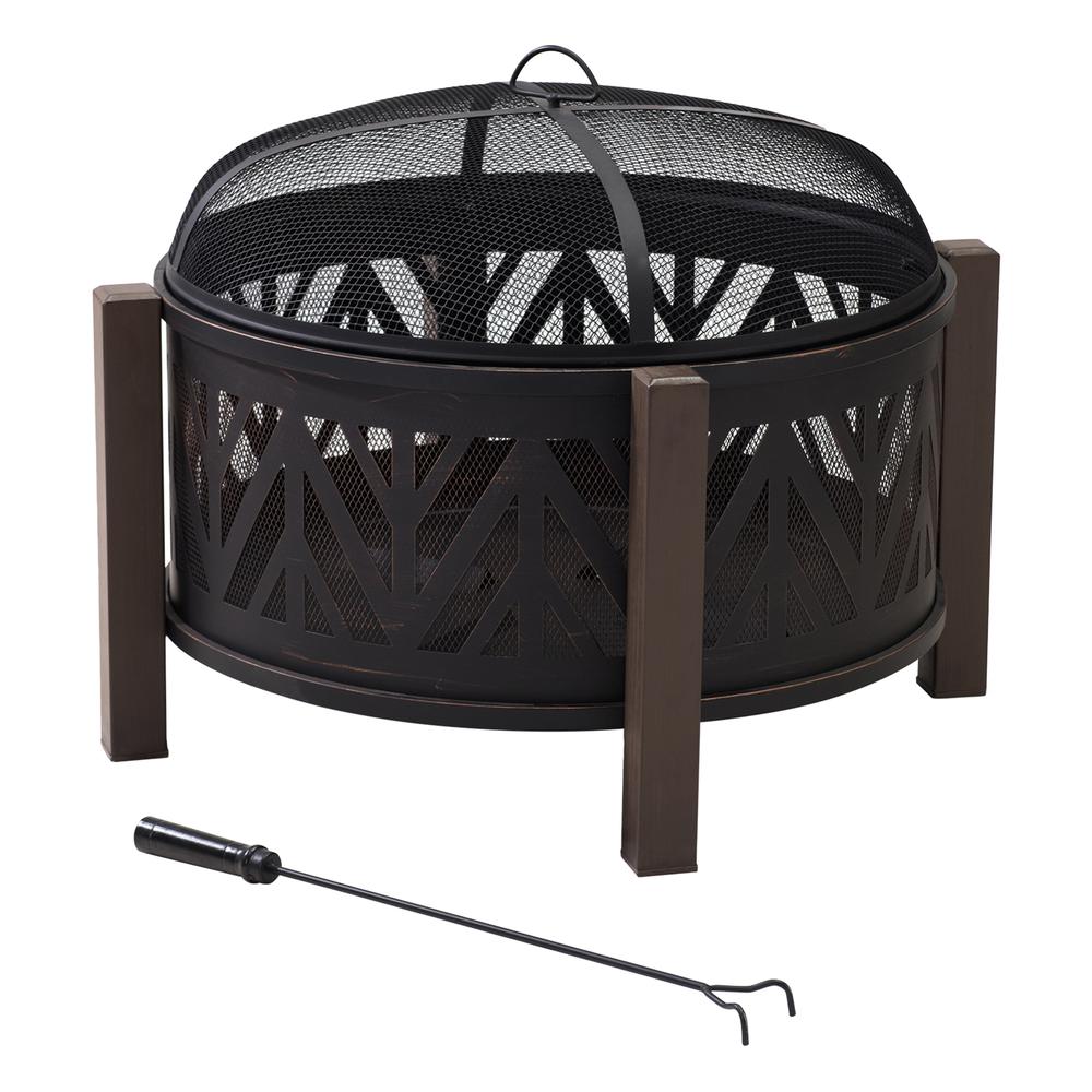 Fire Pit for Outside, Outdoor Steel Wood Burning Fire Pits with Screen. Picture 1