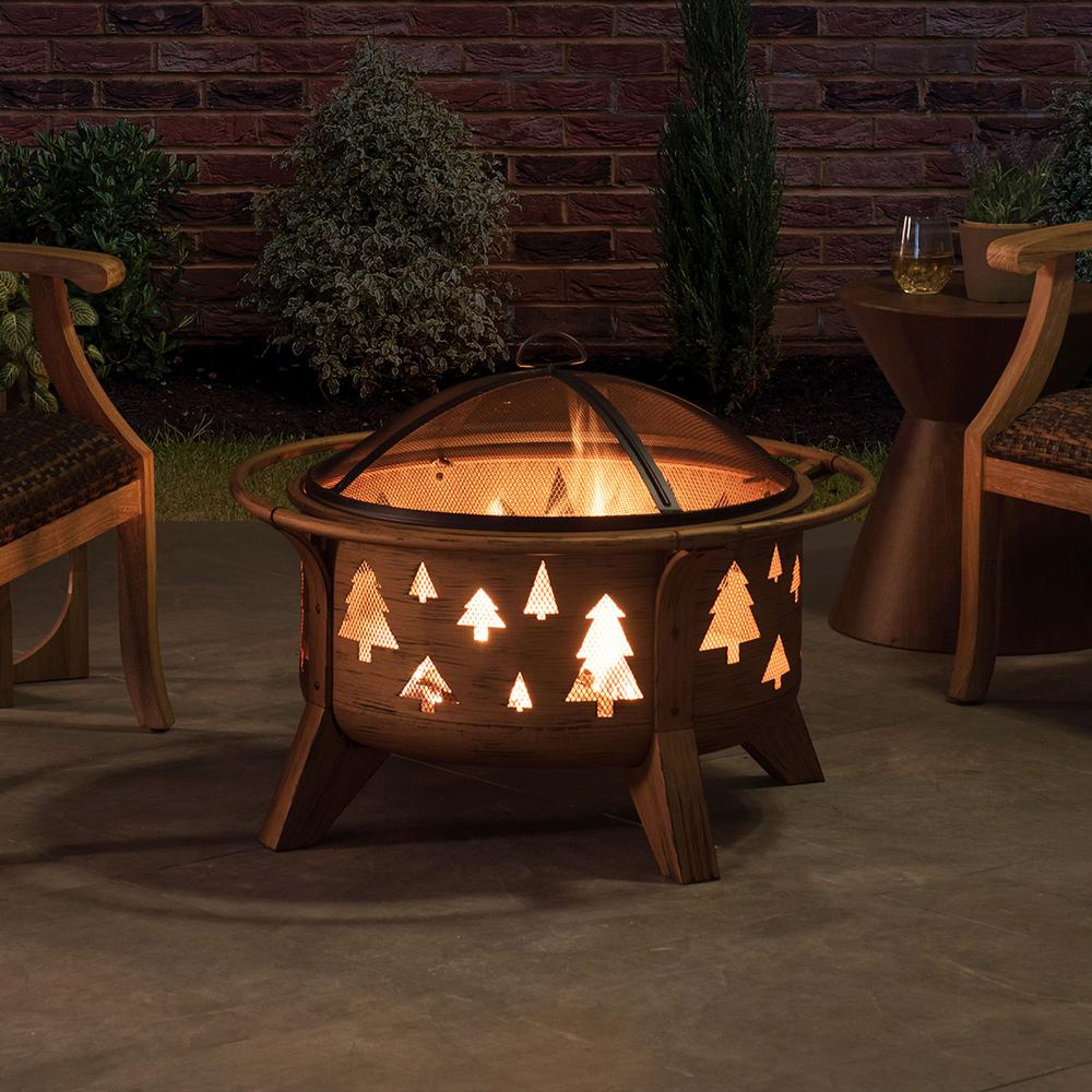 Outdoor Wood-Burning Fire Pit, Patio Tree Motif Steel Firepit Large Fire Pits. Picture 11