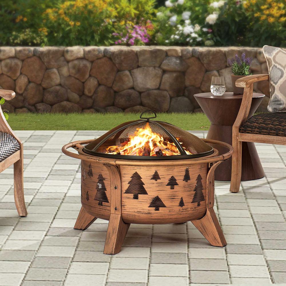 Outdoor Wood-Burning Fire Pit, Patio Tree Motif Steel Firepit Large Fire Pits. Picture 12