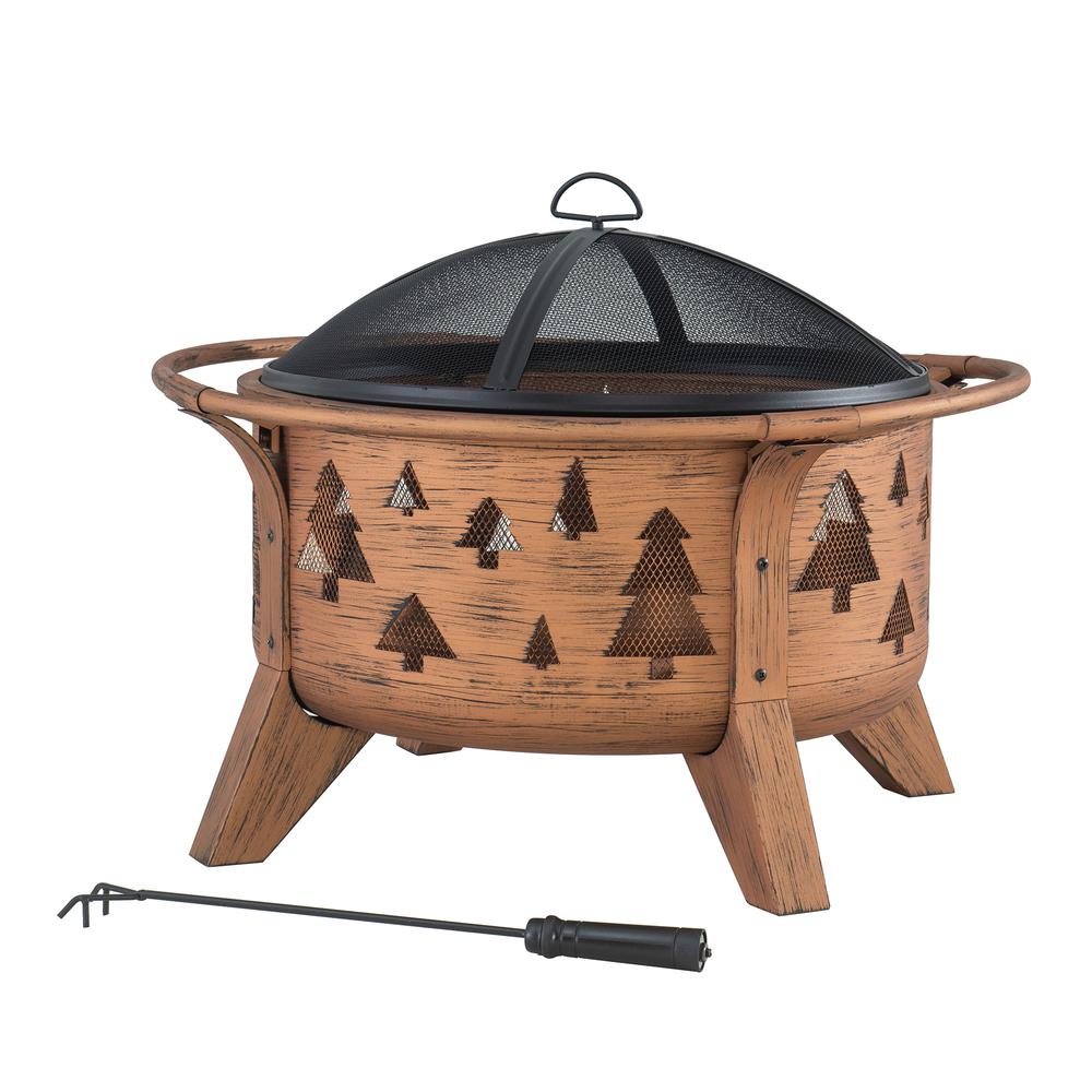 Outdoor Wood-Burning Fire Pit, Patio Tree Motif Steel Firepit Large Fire Pits. Picture 3