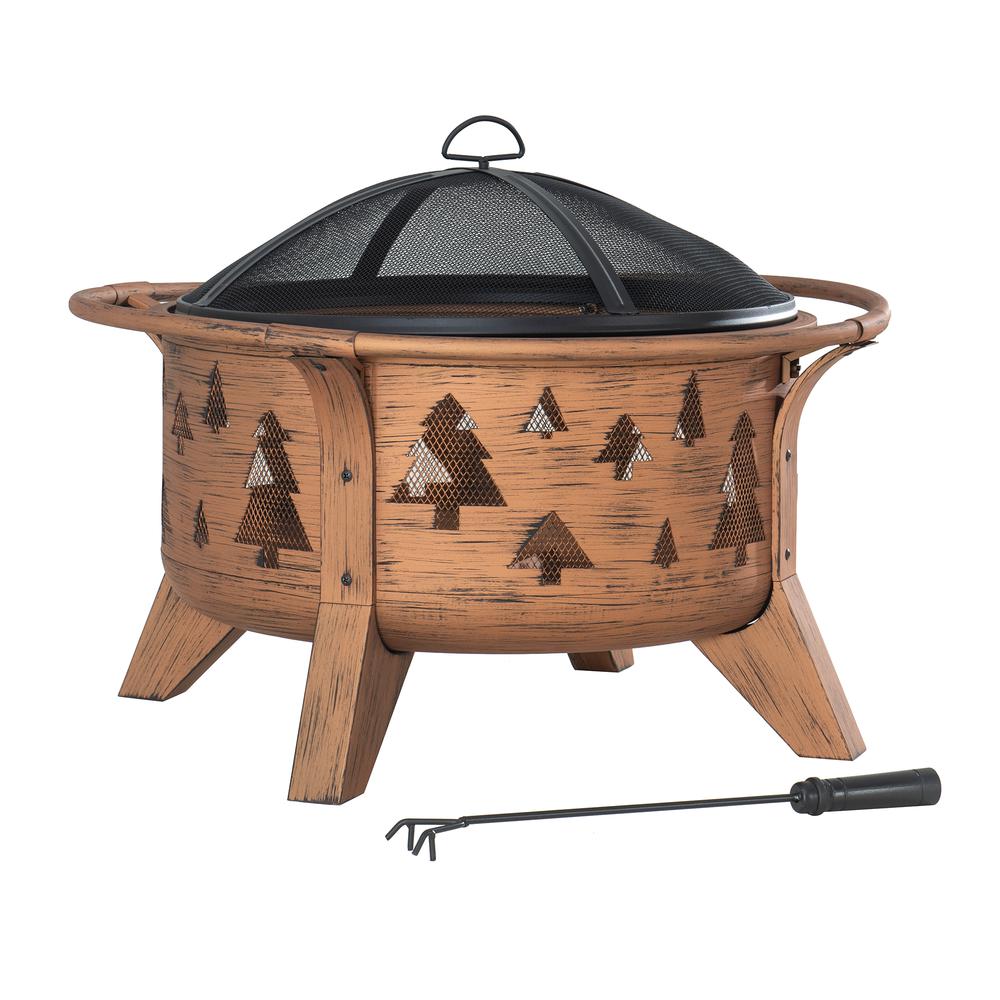 Outdoor Wood-Burning Fire Pit, Patio Tree Motif Steel Firepit Large Fire Pits. Picture 2