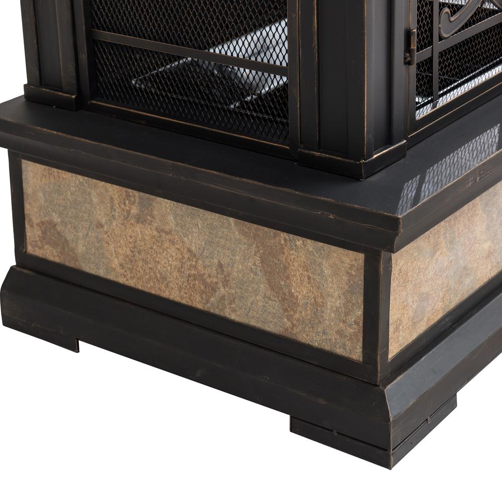 Smith Collection Outdoor Patio Wood Burning Steel Fireplace with Chimney. Picture 9