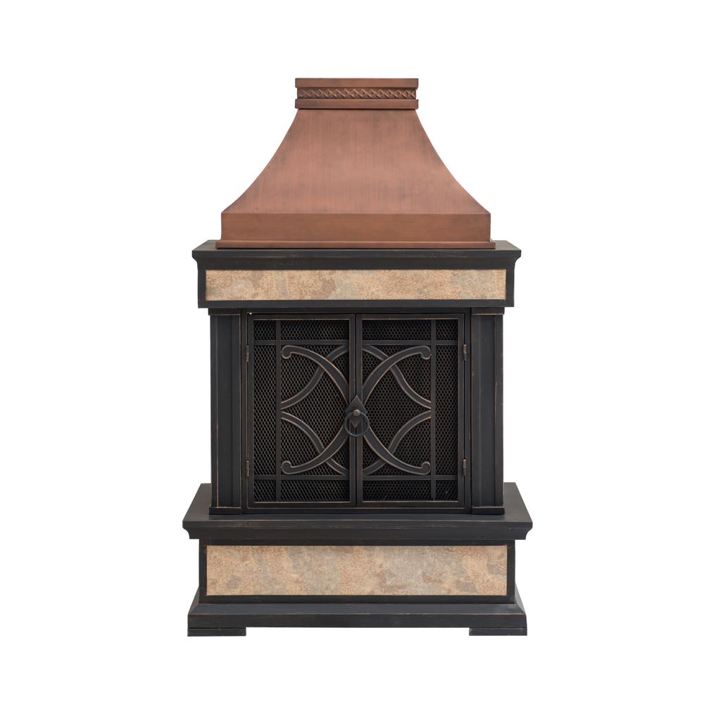 Smith Collection Outdoor Patio Wood Burning Steel Fireplace with Chimney. Picture 5