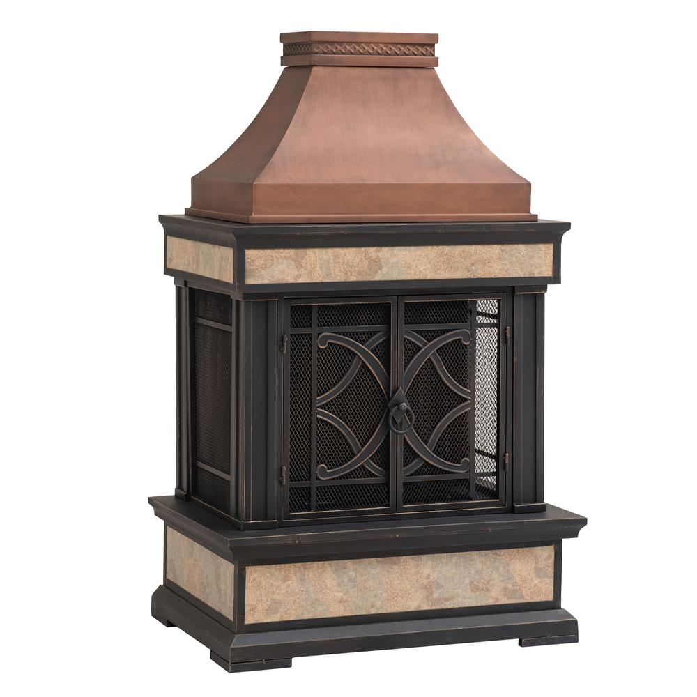 Smith Collection Outdoor Patio Wood Burning Steel Fireplace with Chimney. Picture 1