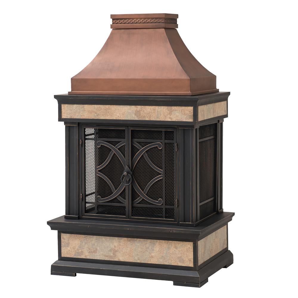 Smith Collection Outdoor Patio Wood Burning Steel Fireplace with Chimney. Picture 2