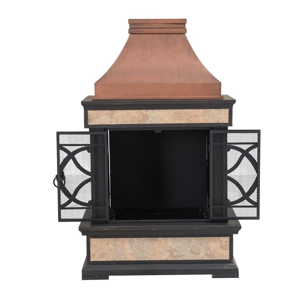 Smith Collection Outdoor Patio Wood Burning Steel Fireplace with Chimney. Picture 3