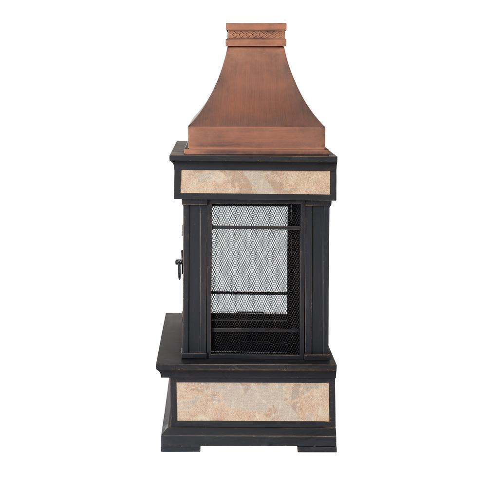 Smith Collection Outdoor Patio Wood Burning Steel Fireplace with Chimney. Picture 4