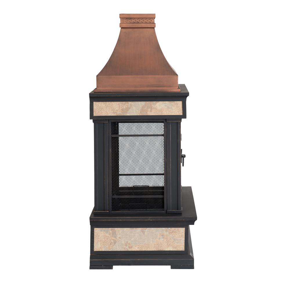 Smith Collection Outdoor Patio Wood Burning Steel Fireplace with Chimney. Picture 14