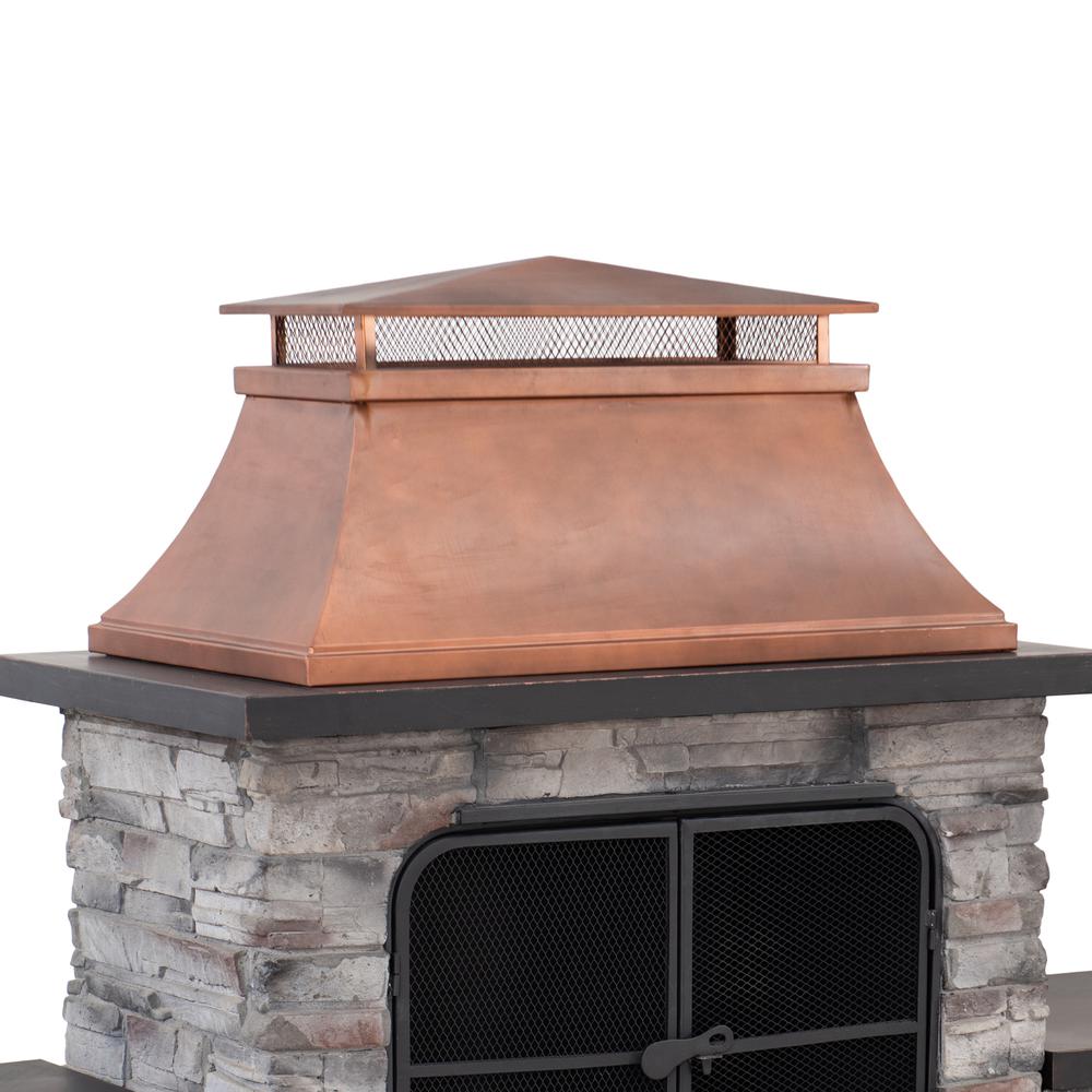 Outdoor Patio Wood Burning Fireplace with Steel Chimney, Mesh Spark Screen Doors. Picture 3