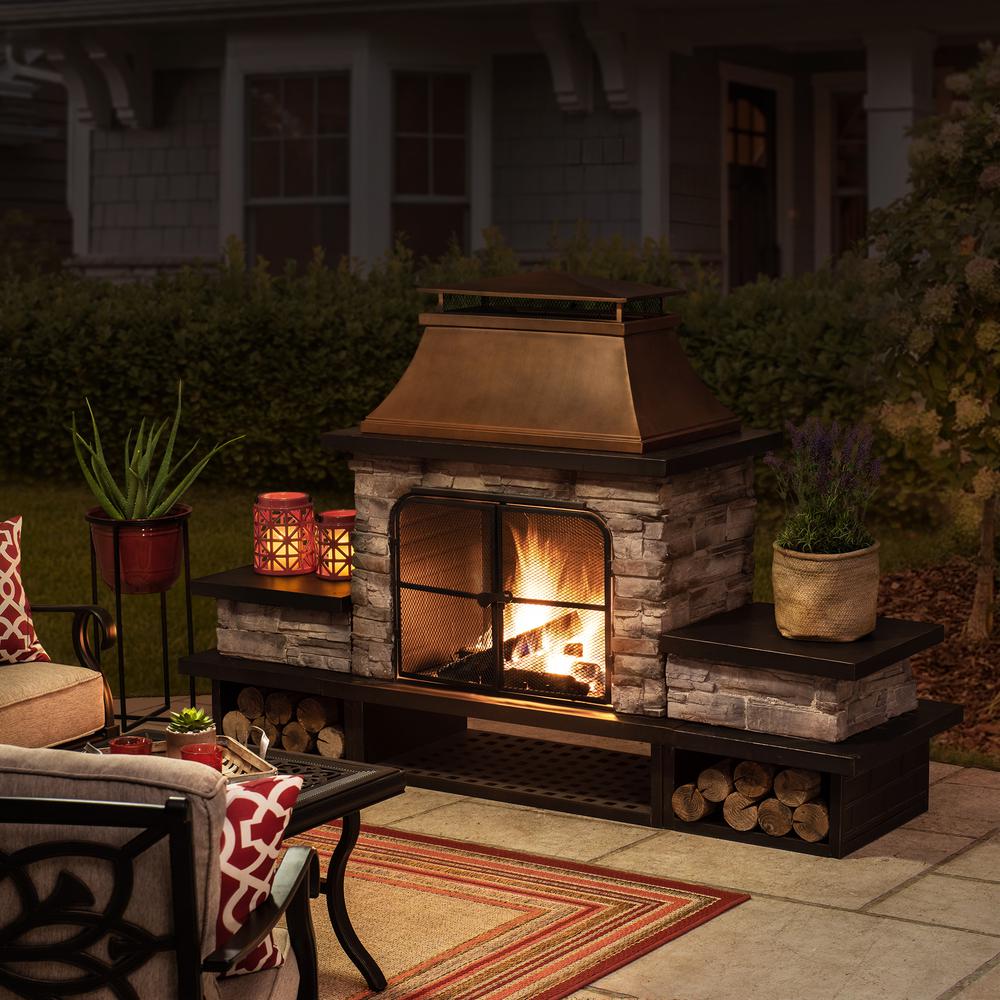 Outdoor Patio Wood Burning Fireplace with Steel Chimney, Mesh Spark Screen Doors. Picture 10