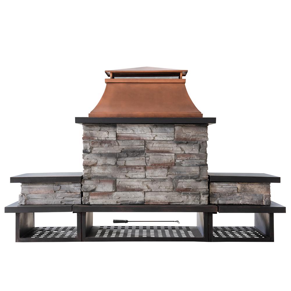 Outdoor Patio Wood Burning Fireplace with Steel Chimney, Mesh Spark Screen Doors. Picture 12