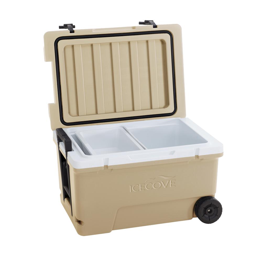60-Quart Insulated Portable Rolling Ice Chest Solar Cooler with Wheels. Picture 31