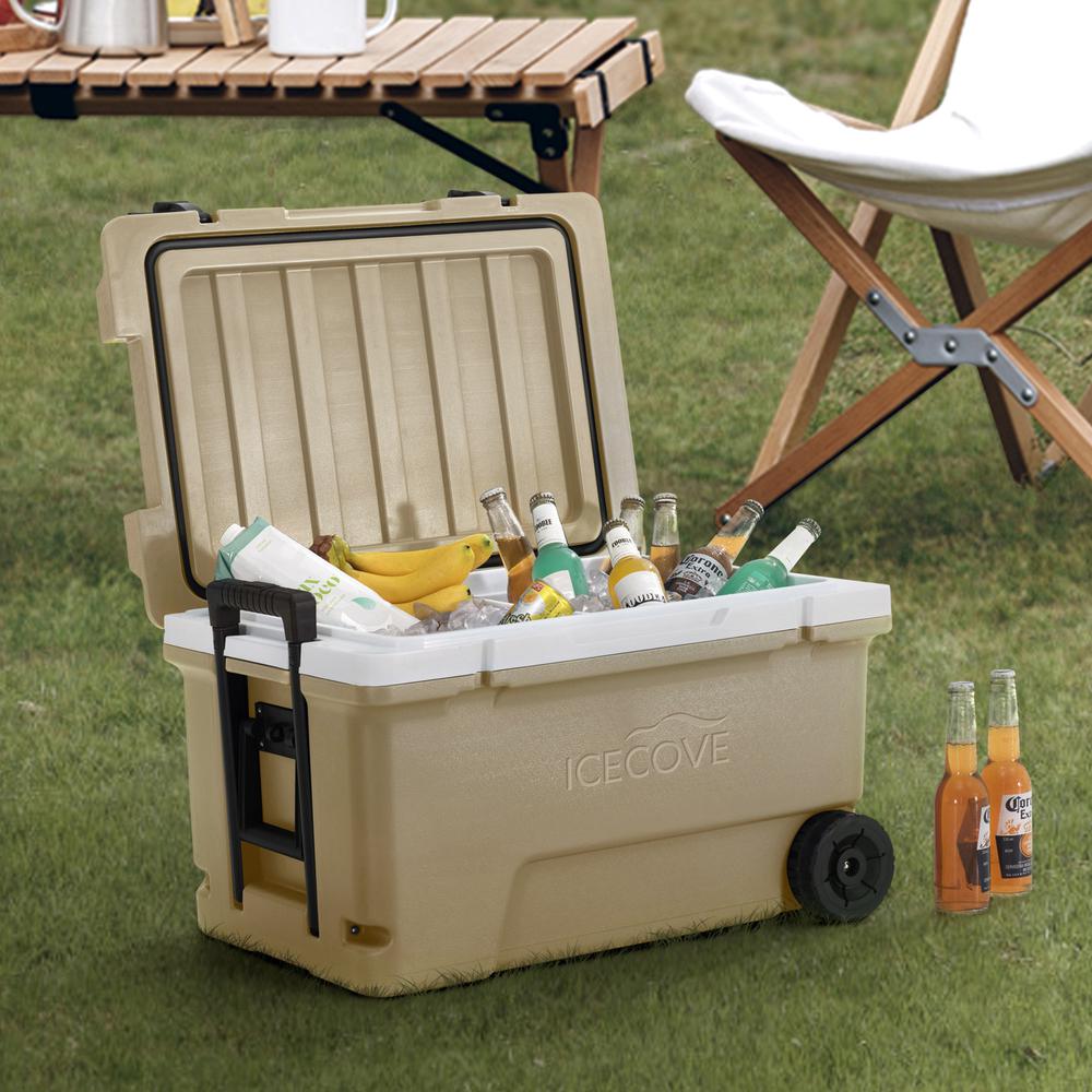 60-Quart Insulated Portable Rolling Ice Chest Solar Cooler with Wheels. Picture 33