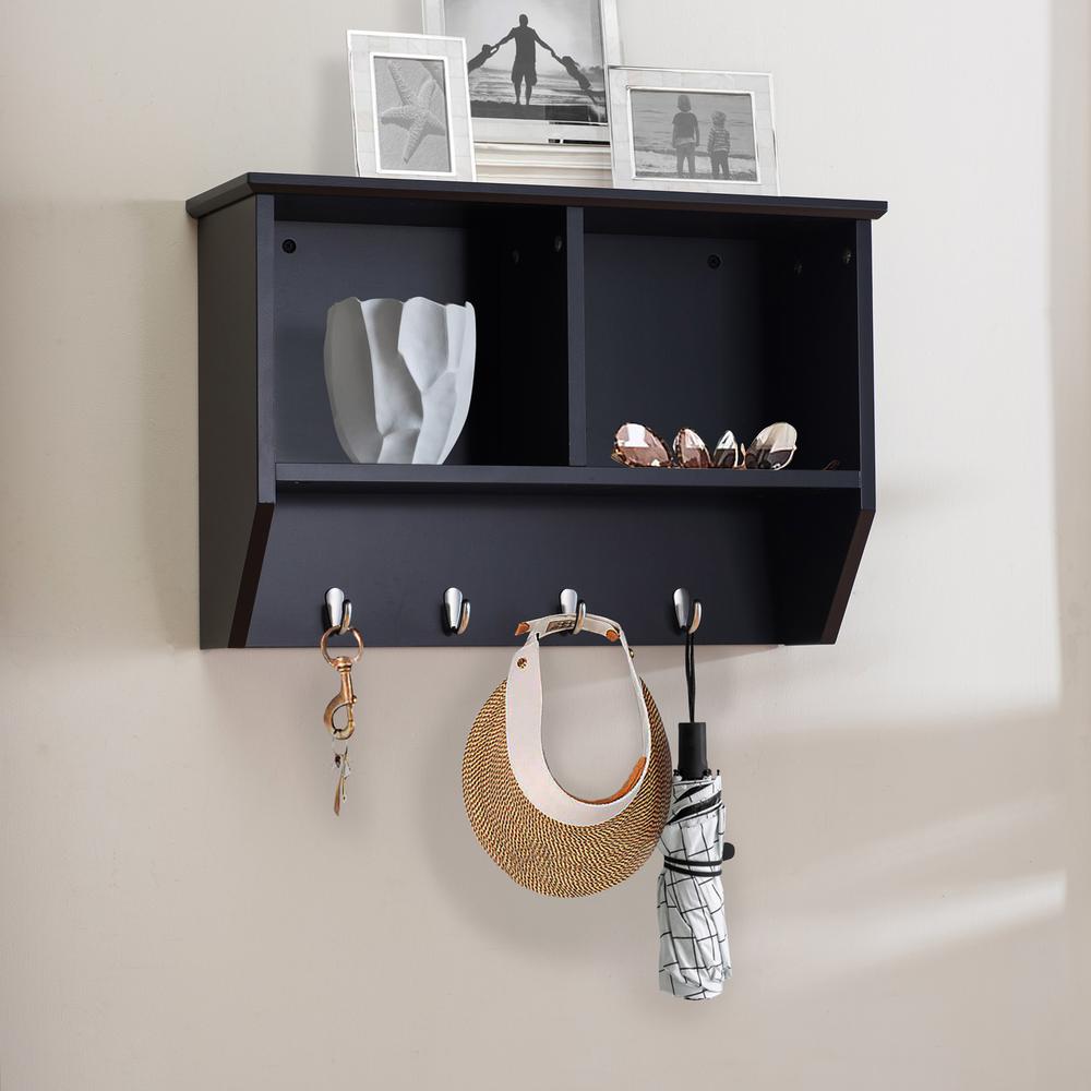 Sunjoy Black Hanging Storage Wall Shelf with Hooks. Picture 9