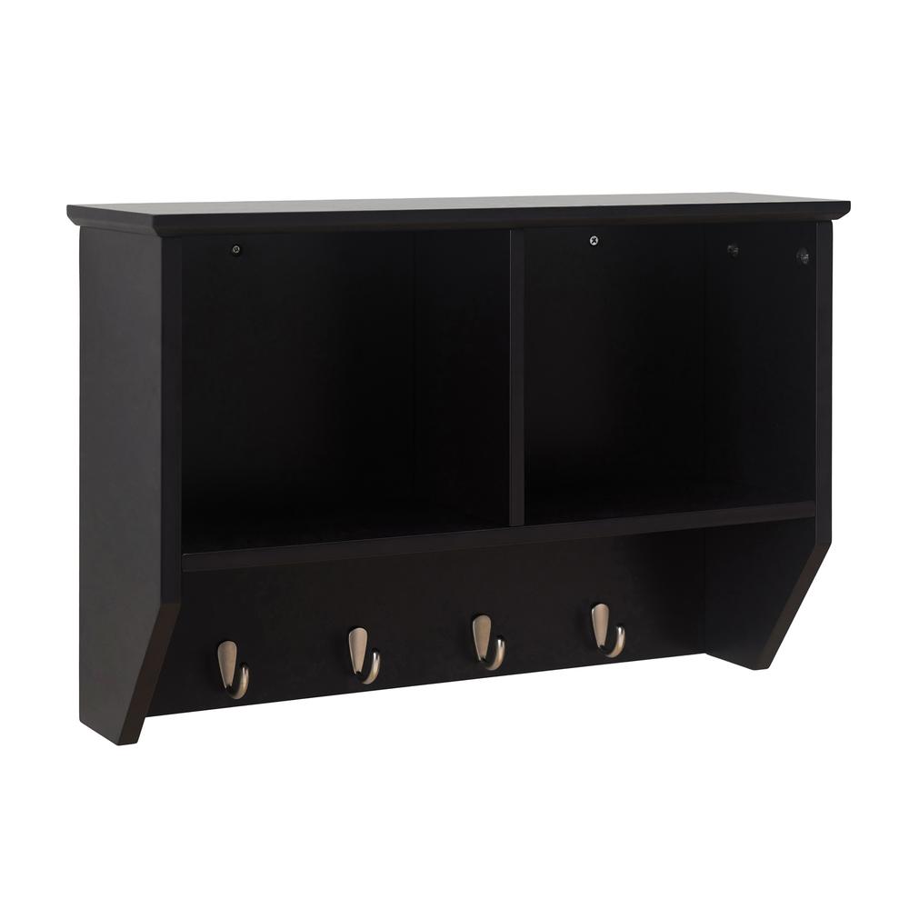 Sunjoy Black Hanging Storage Wall Shelf with Hooks. Picture 1