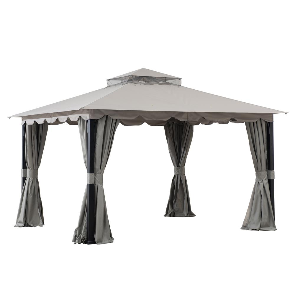 11 ft. x 13 ft. Gray Steel Gazebo with 2-tier Hip Roof. Picture 1