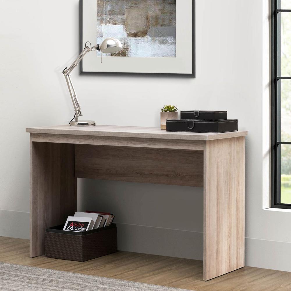 Studio Space 47" Modern Design Home Office Shell Desk Series with A Simulated Cherry Wood Finish Table Top. Picture 3