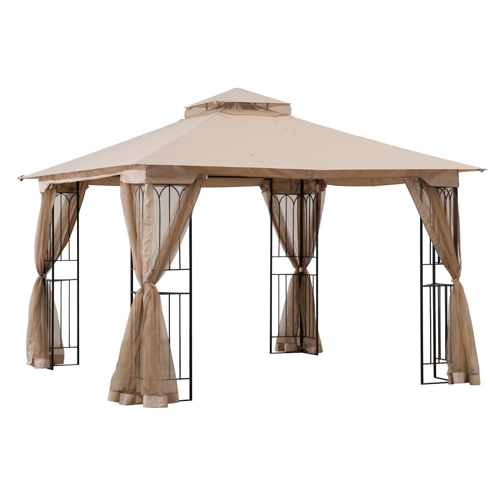 Sunjoy 11 ft. x 11 ft. Steel Gazebo with 2-tier Khaki Canopy