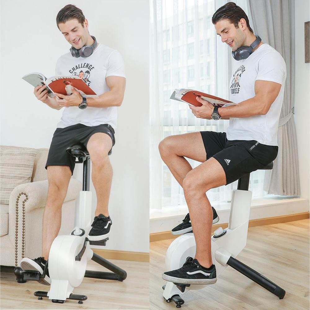 Under Desk Exercise Bike with Air Pump Adjustable Seat for Home Work Office Fitness Cycle, White. Picture 2