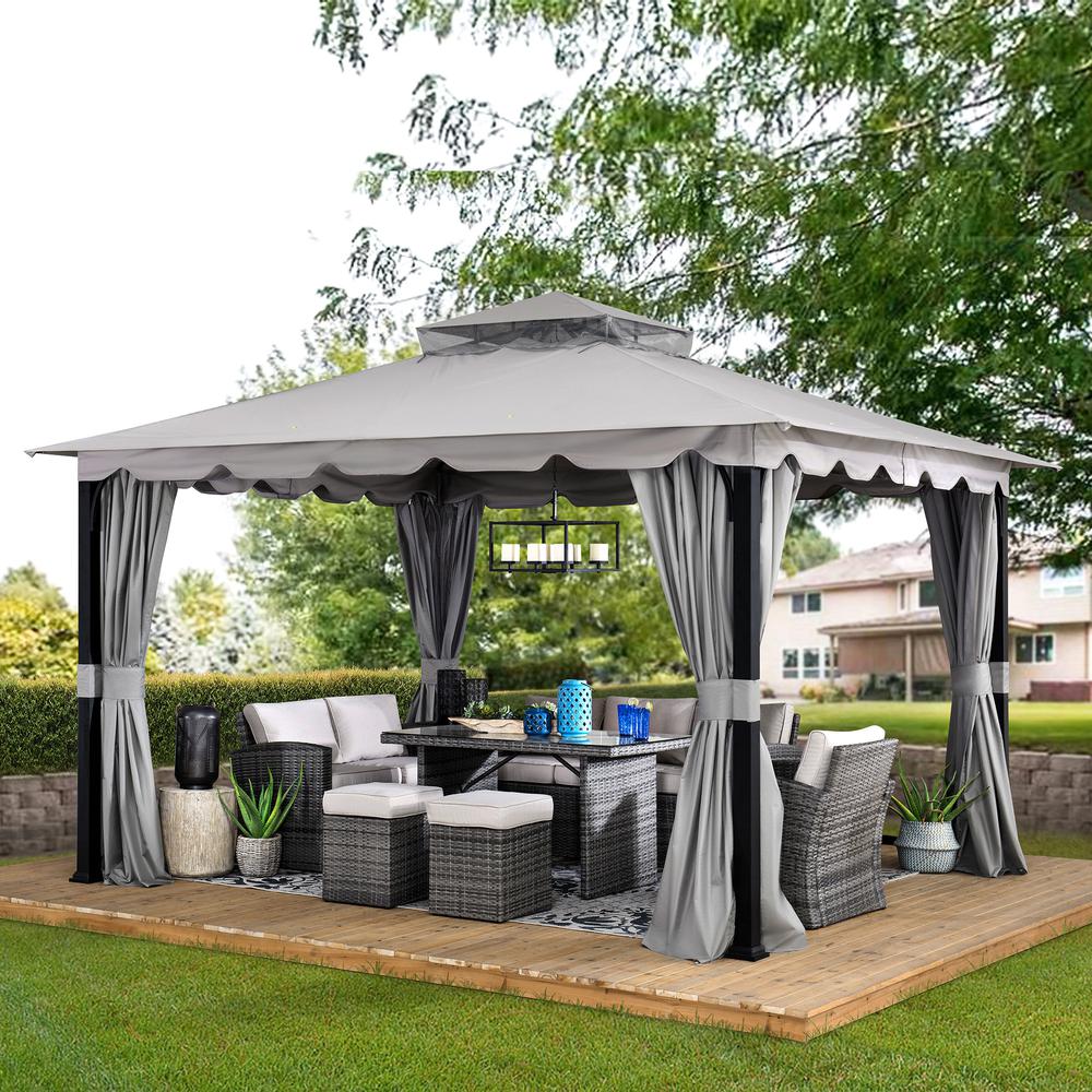 11 ft. x 13 ft. Gray Steel Gazebo with 2-tier Hip Roof. Picture 2