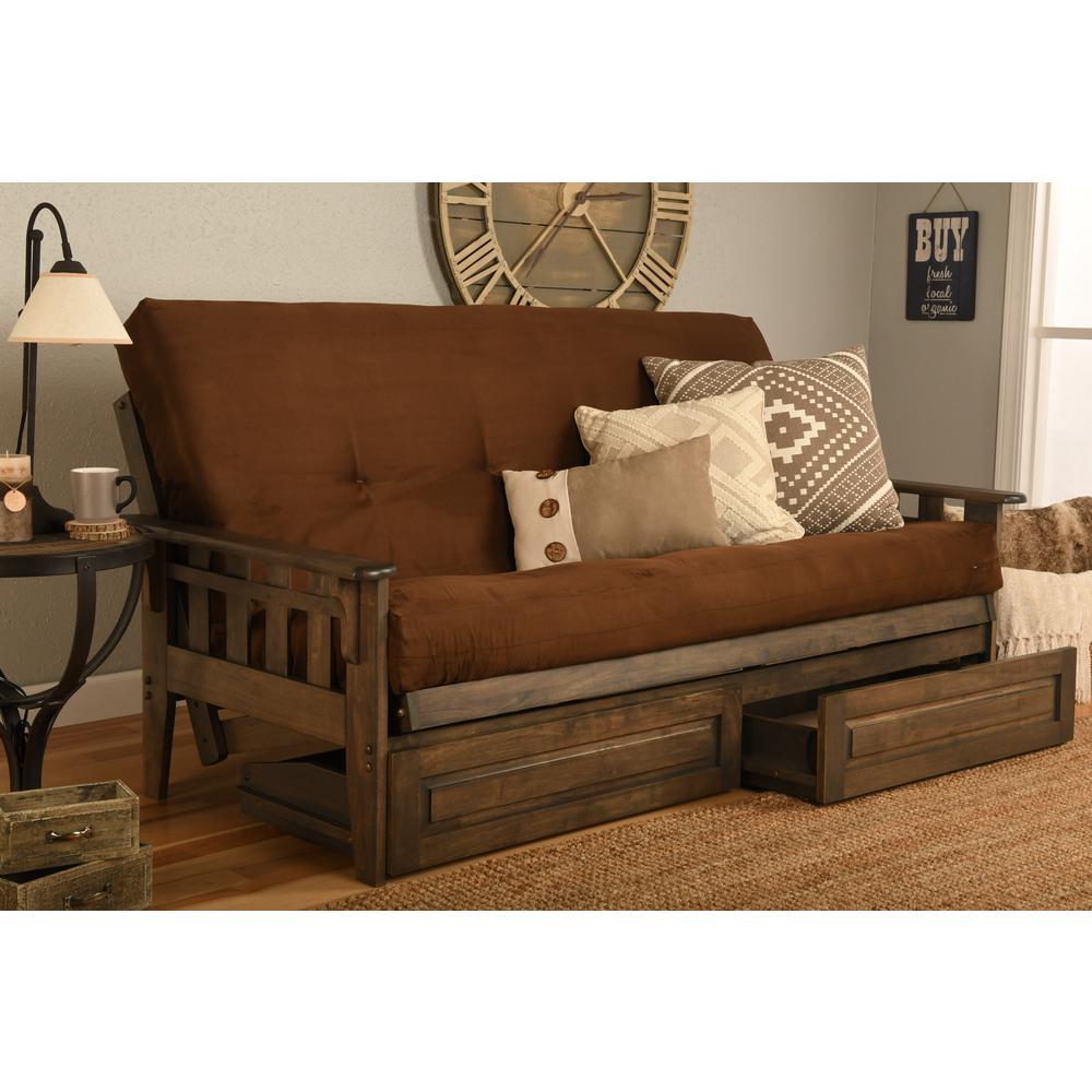 Tucson Frame-Rustic Walnut Finish-Suede Chocolate Mattress-Storage Drawers. Picture 2