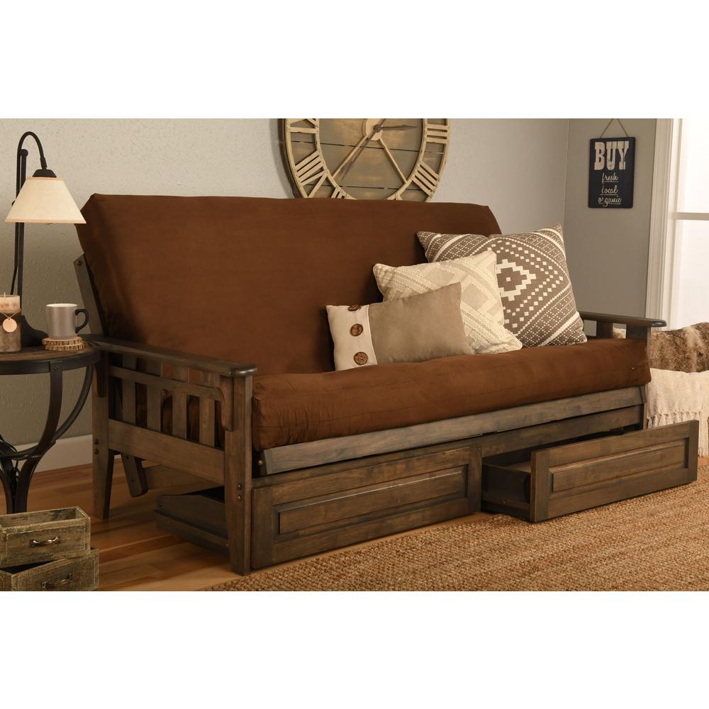 Tucson Frame-Rustic Walnut Finish-Suede Chocolate Mattress-Storage Drawers. Picture 3