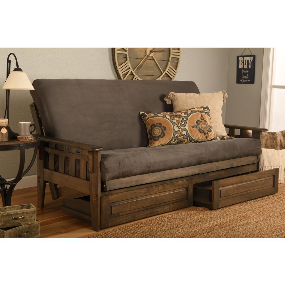 Tucson Frame-Rustic Walnut Finish-Suede Gray Mattress-Storage Drawers. Picture 3