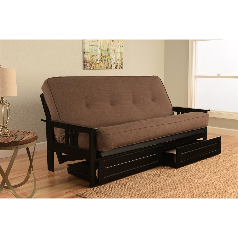 Monterey Frame-Black Finish-Linen Cocoa Mattress-Storage Drawers. The main picture.