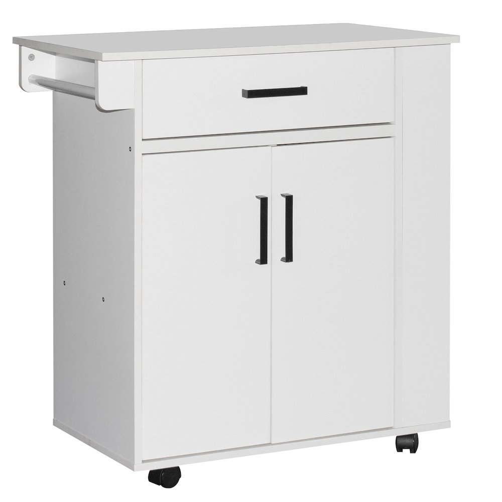 Better Home Products Shelby Rolling Kitchen Cart with Storage Cabinet - White. Picture 1