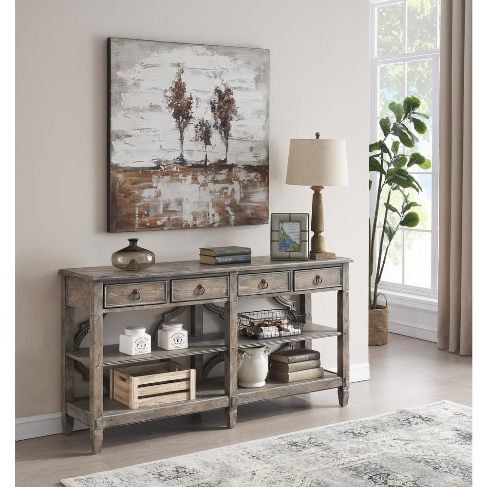 Four Drawer Console, Brown with Slight White Washing. Picture 4