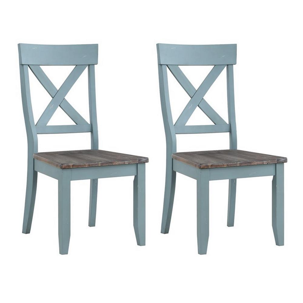 Set of 2 Bar Harbor Blue Crossback Dining Chairs. Picture 1