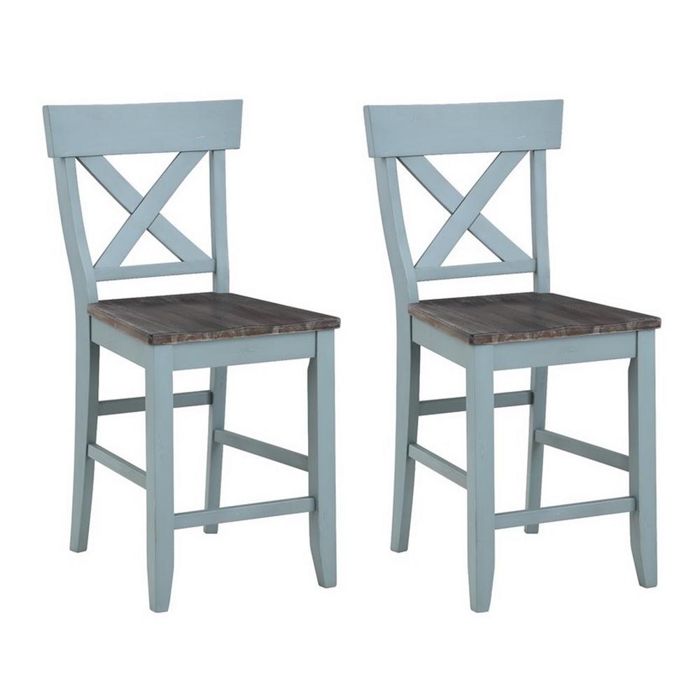 Set of 2 Bar Harbor Blue Crossback 41" Counter Height Dining Chairs. Picture 1