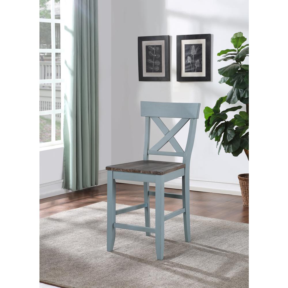 Set of 2 Bar Harbor Blue Crossback 41" Counter Height Dining Chairs. Picture 4