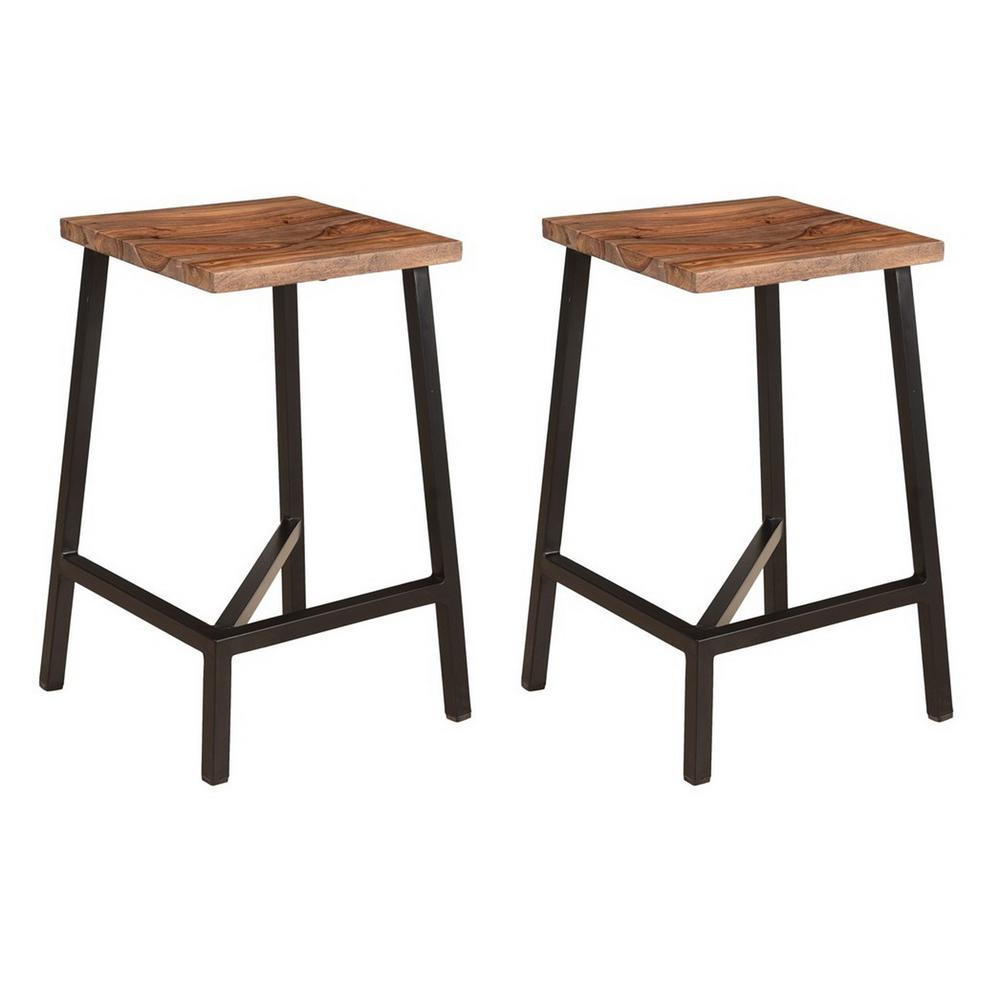 Set of 2 Hill Crest 24" Solid Wood and Iron Counter Height Barstools. The main picture.