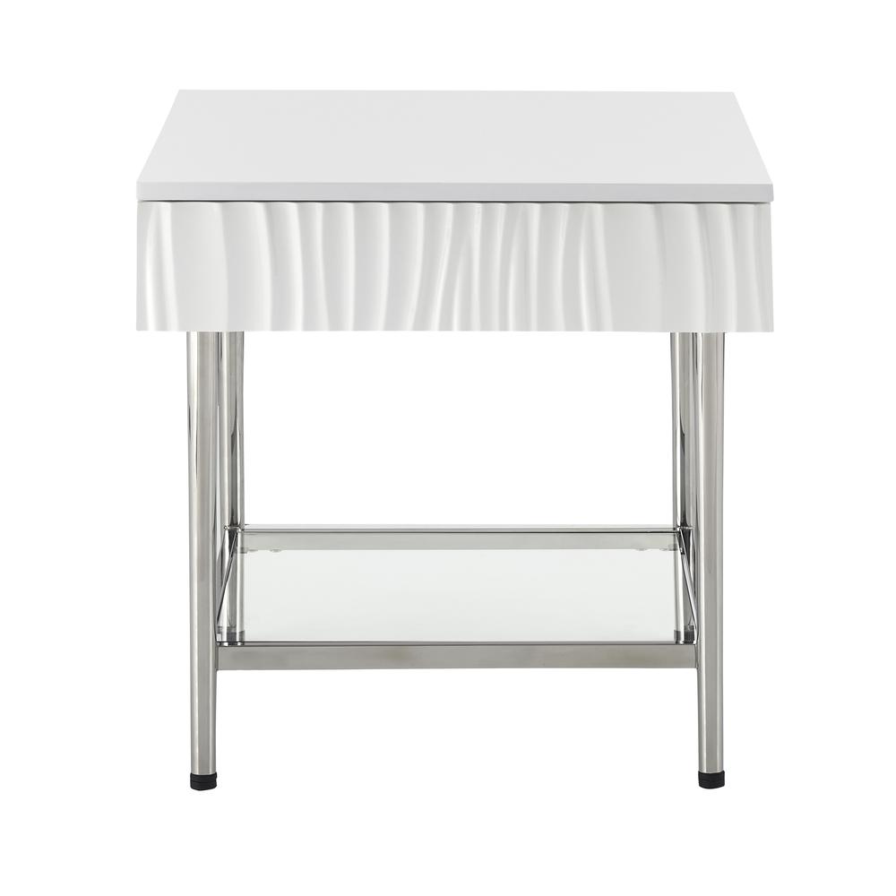 Peaks Coastal One Drawer End/Side Table with Tempered Glass Shelf - Glossy White. Picture 2