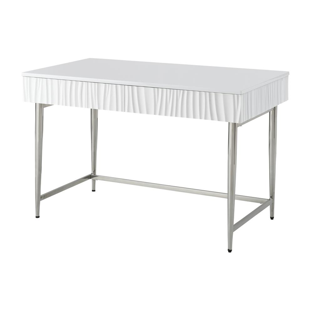 Miranda Coastal 2 Drawer Writing Desk for Home Office - Glossy White. Picture 1