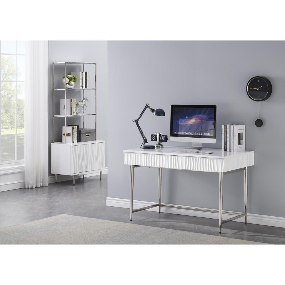 Miranda Coastal 2 Drawer Writing Desk for Home Office - Glossy White. Picture 6