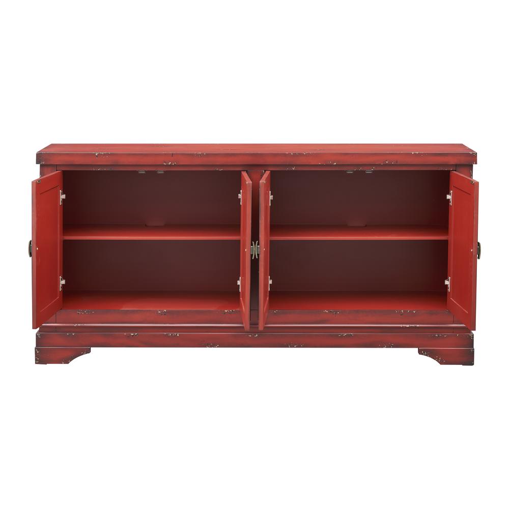 Rogan 4 Door Storage Credenza/Sideboard with Scroll Designed Door Fronts - Burnished Red. Picture 3