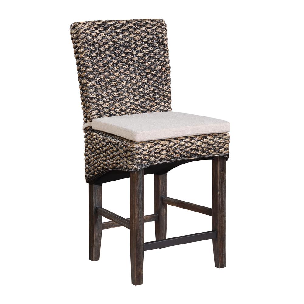 Quest Coastal Seagrass Counter Height Dining Barstools with Cushion - Set of 2 - Brown. The main picture.